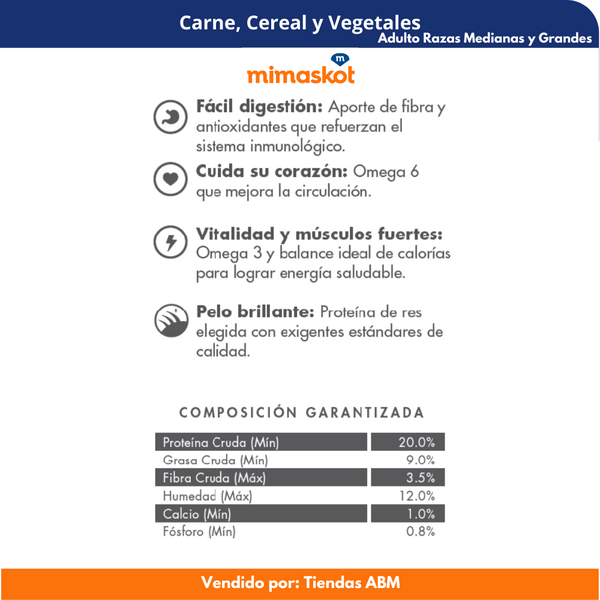 Mimaskot Adulto 25Kg Carne Cereal Vegetales