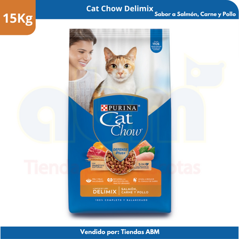 Cat Chow 15 Kg Delimix Salmon, Carne y Pollo