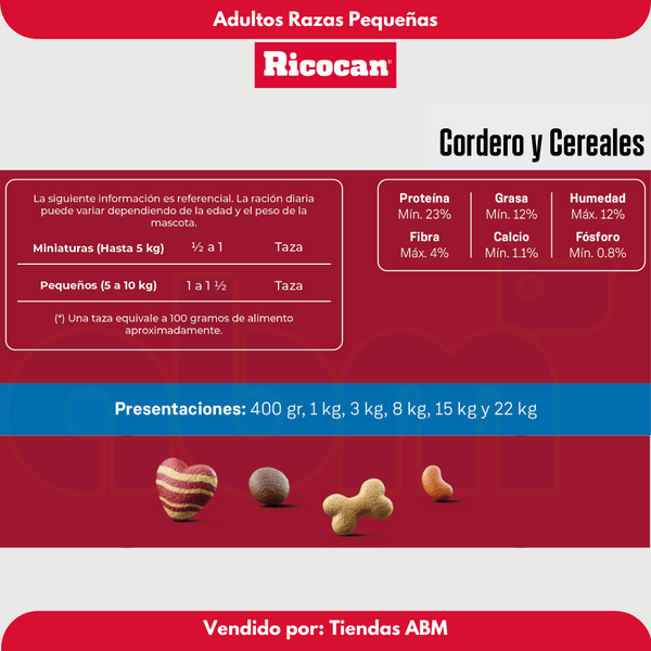 Ricocan Adultos Cordero y Cereales Razas Pequeñas