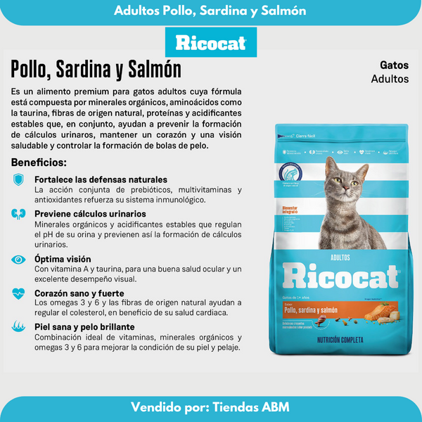 Ricocat Adulto 9Kg Pollo, Sardina y Salmon