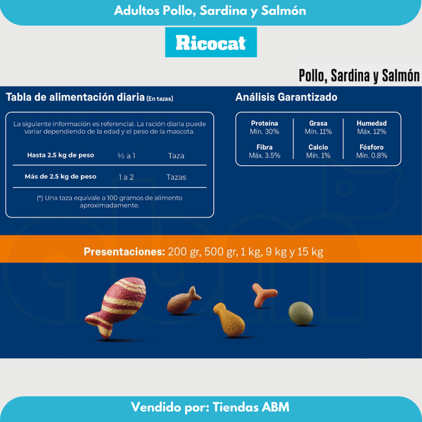 Ricocat Adulto 9Kg Pollo, Sardina y Salmon