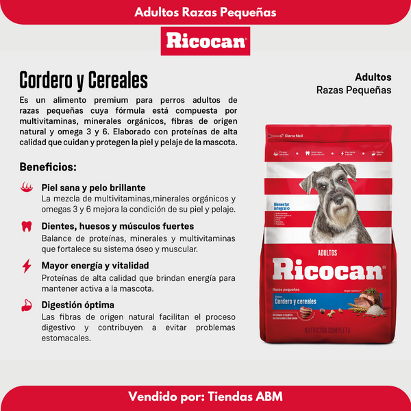 Ricocan Adultos Cordero y Cereales Razas Pequeñas